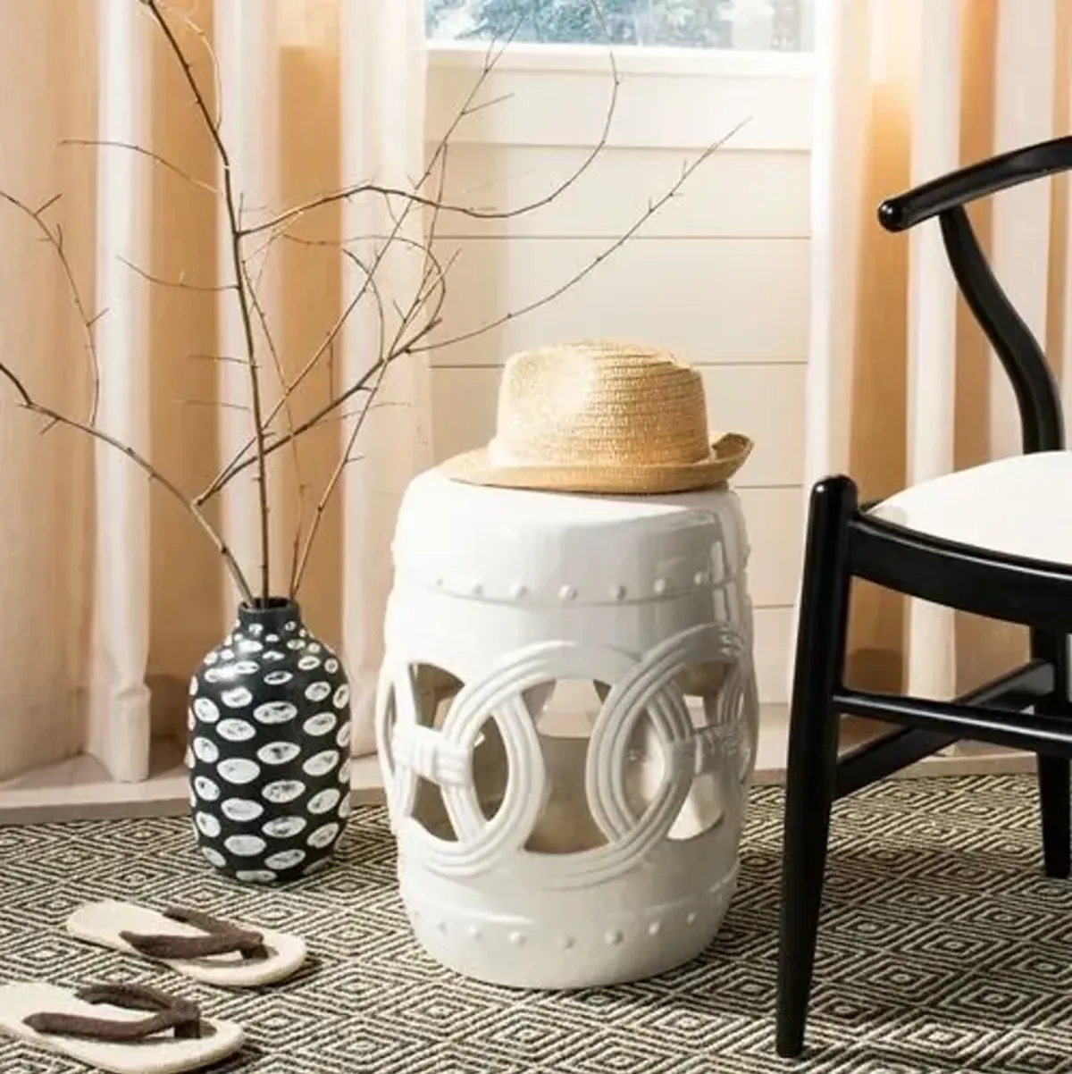 Zoe Ceramic Garden Stool - Antique White