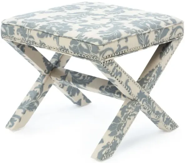 Palmer Patterned Ottoman, Beige/Steel Blue
