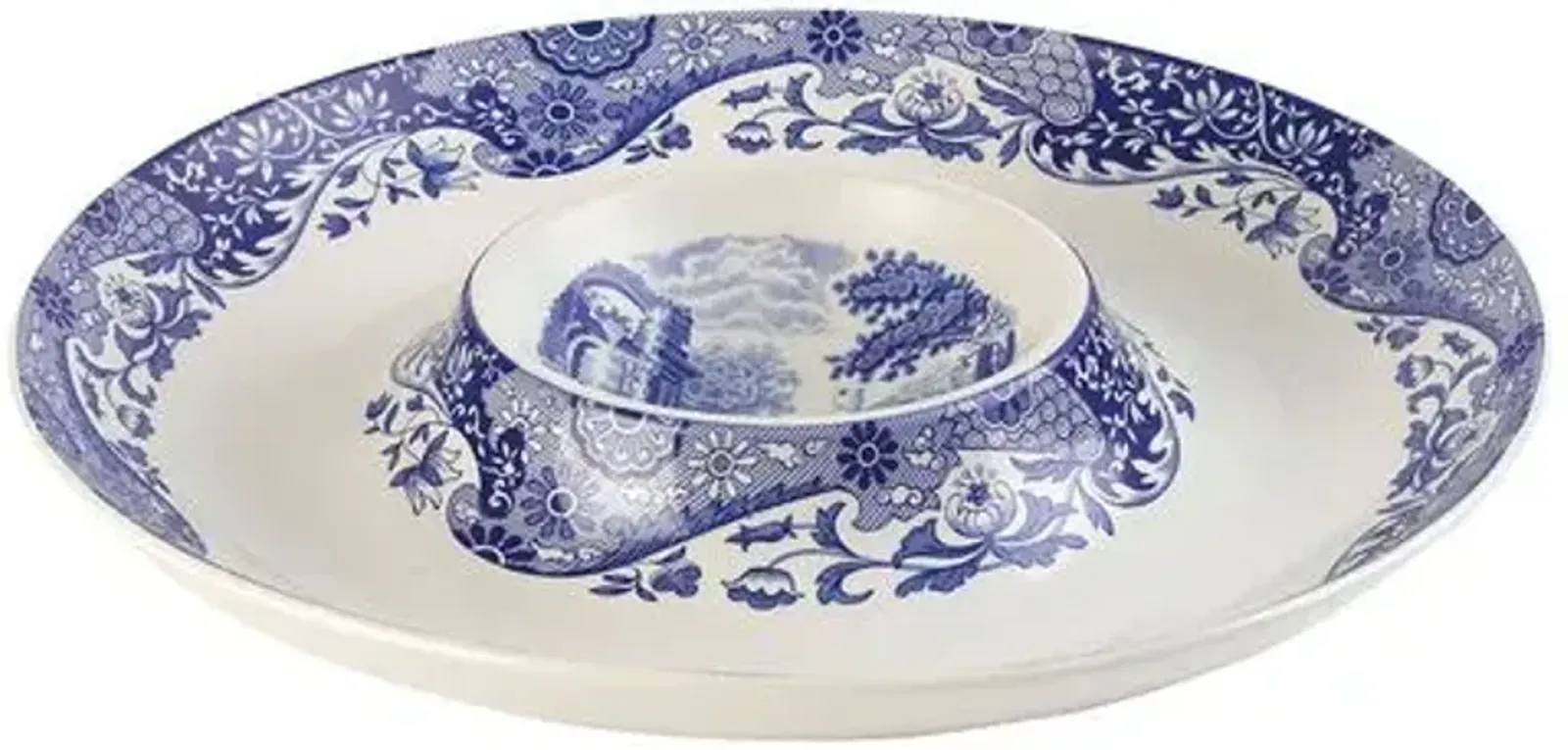 Spode Blue Italian Chip and Dip - White