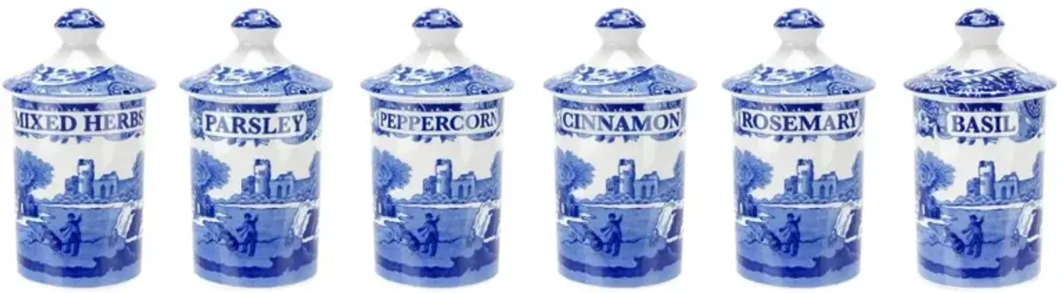 Spode Blue Italian Spice Jars, Set of 6