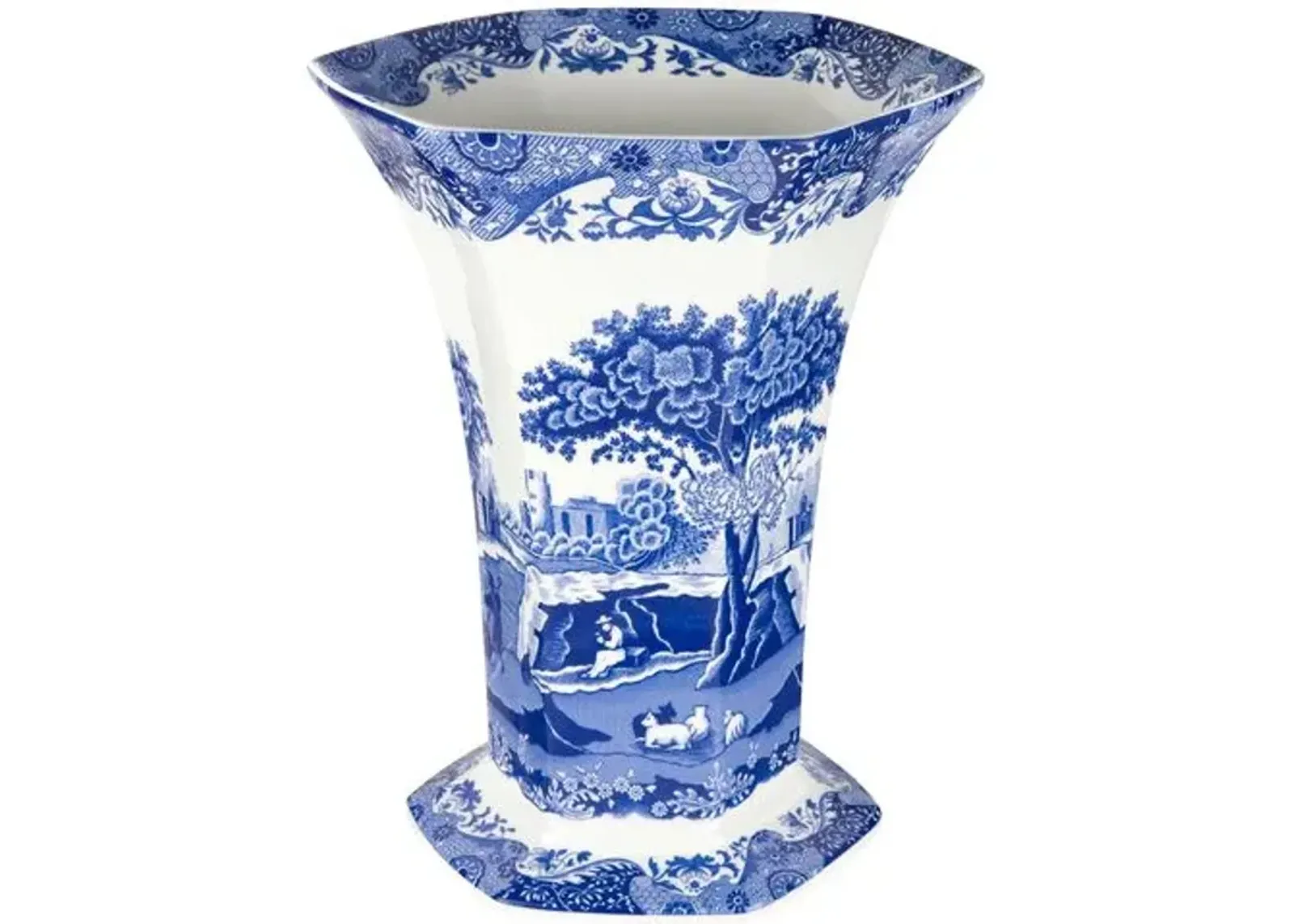 Spode Blue Italian Hexagonal Vase - Handcrafted