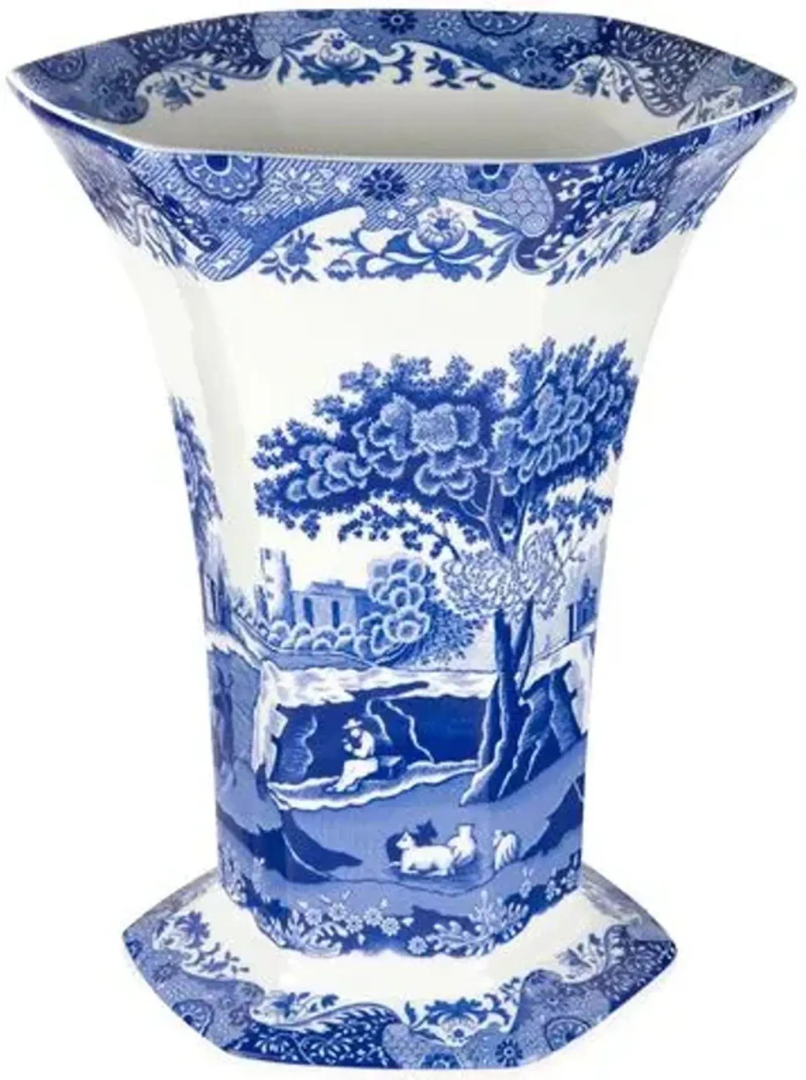 Spode Blue Italian Hexagonal Vase - Handcrafted