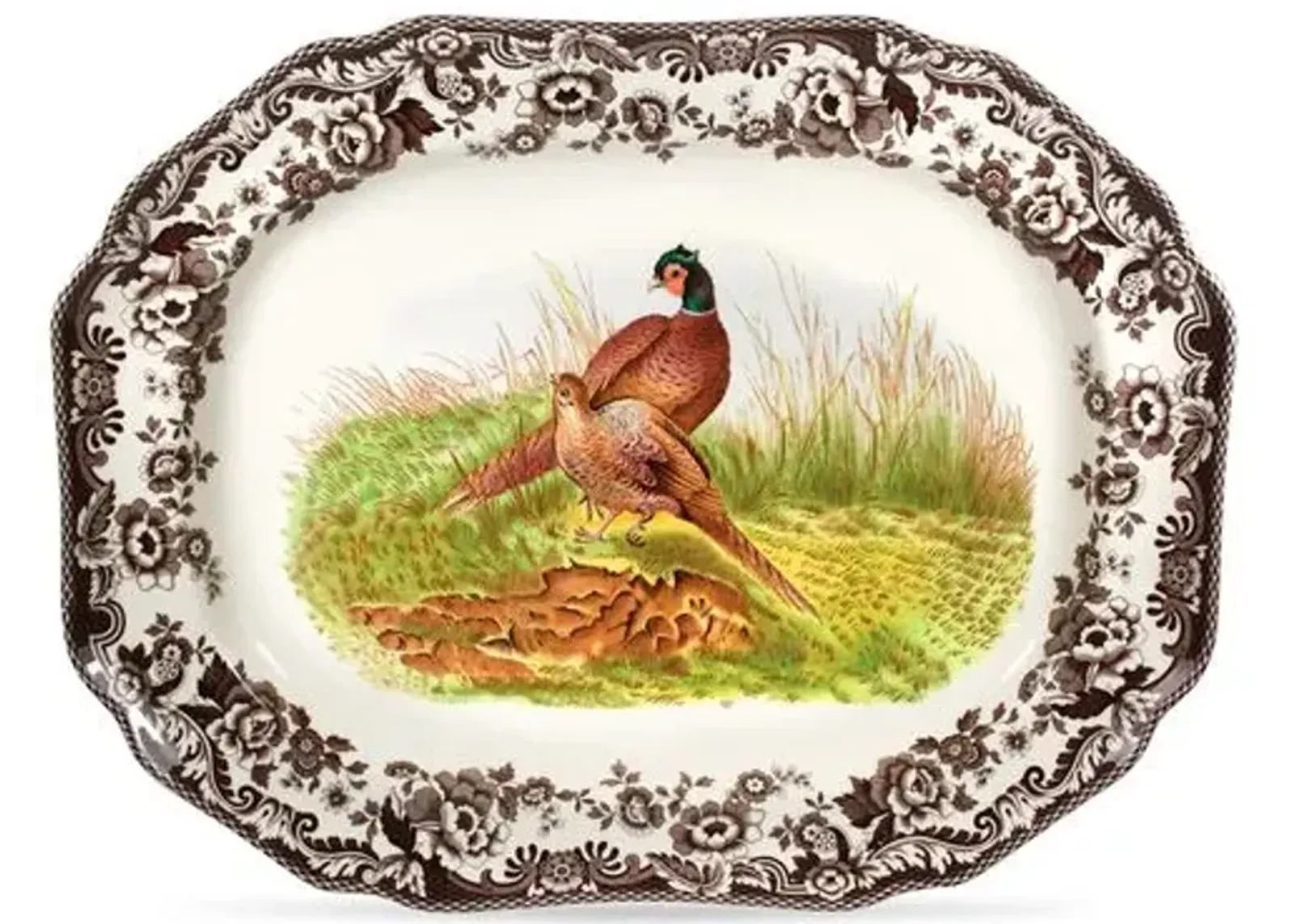 Spode Woodland Octagonal Platter 19 Inch (Pheasant) - Brown