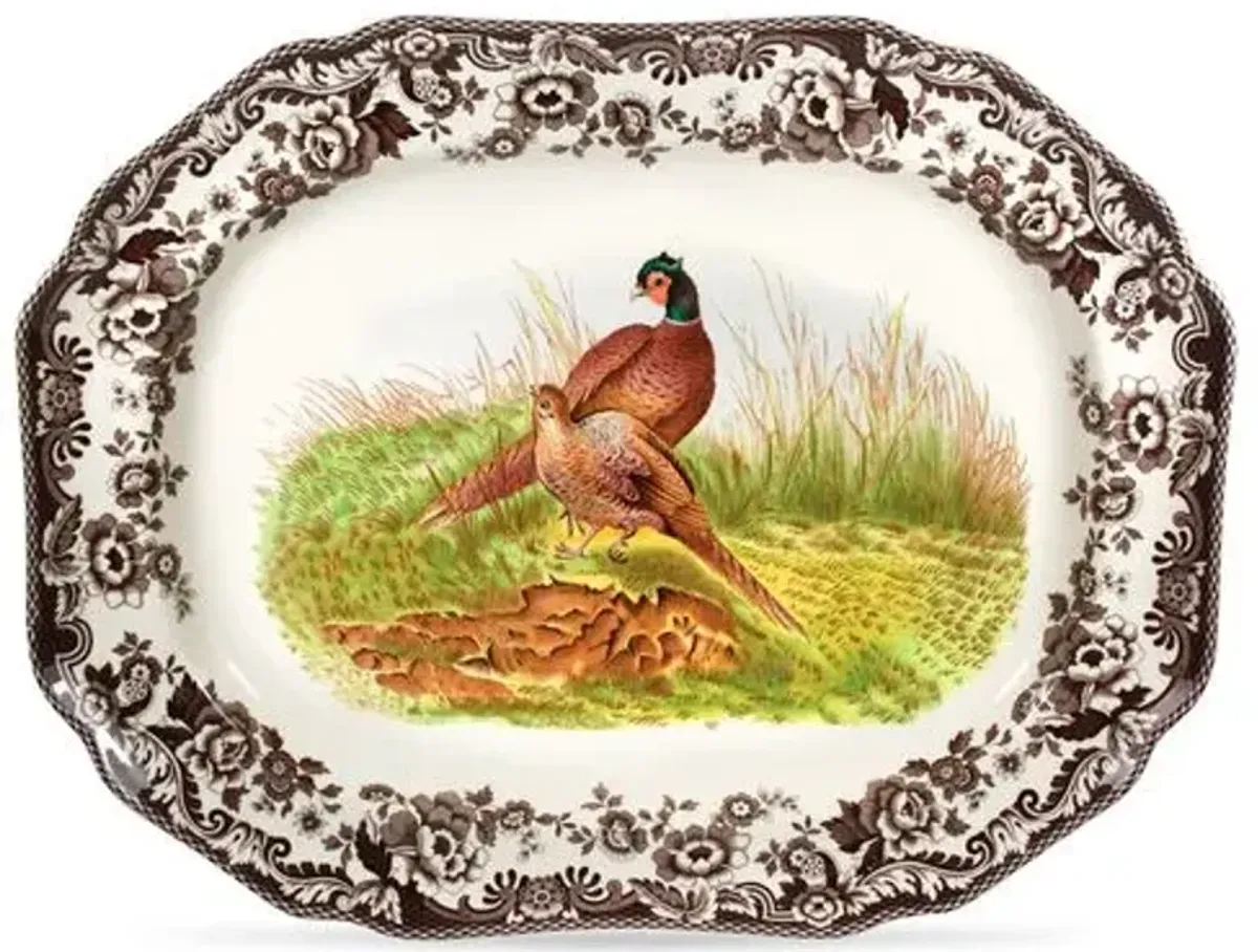 Spode Woodland Octagonal Platter 19 Inch (Pheasant) - Brown