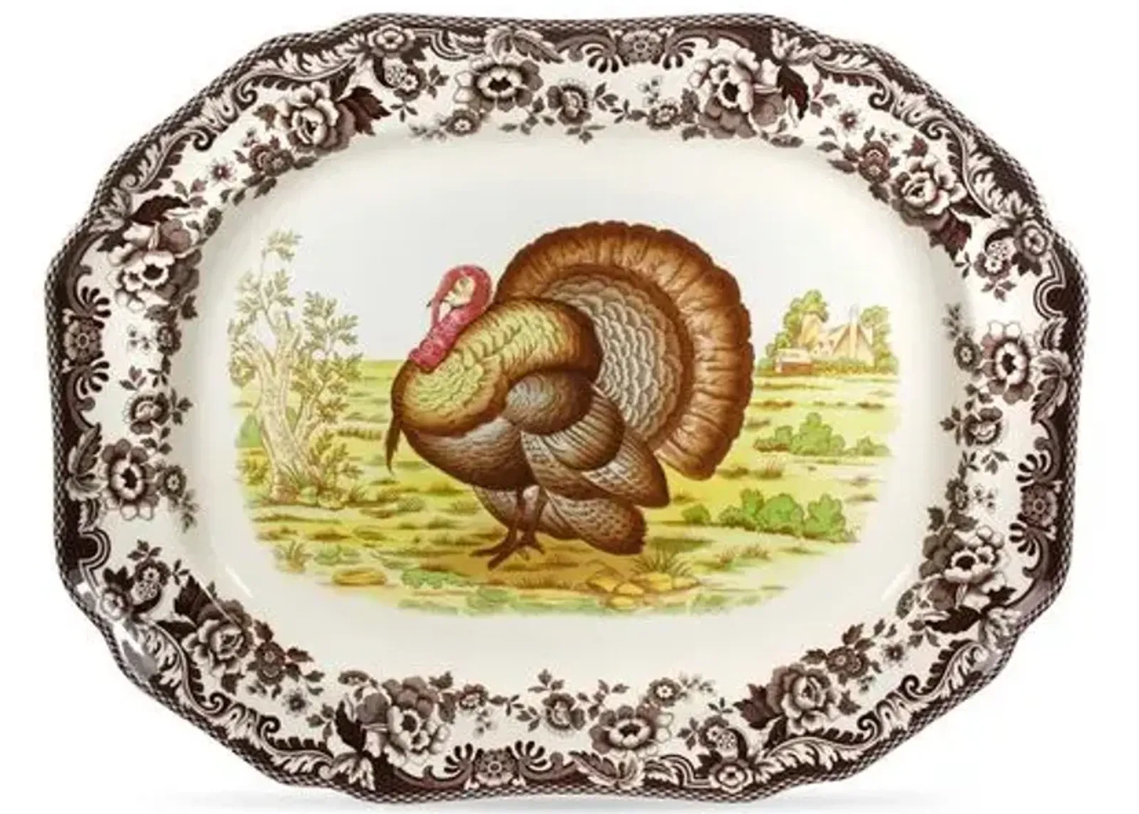 Spode Woodland Octagonal Platter 19 Inch (Turkey) - Brown