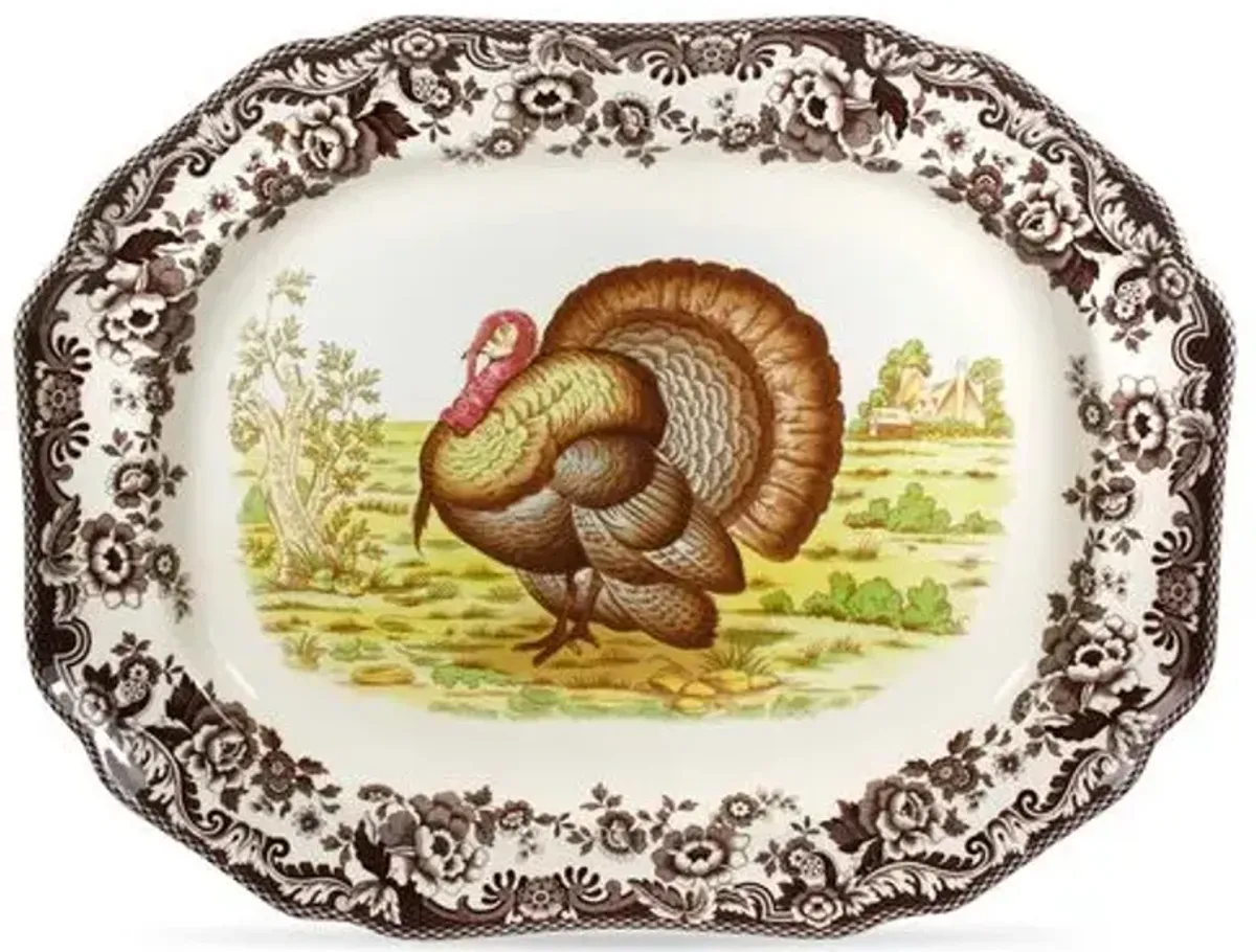 Spode Woodland Octagonal Platter 19 Inch (Turkey) - Brown