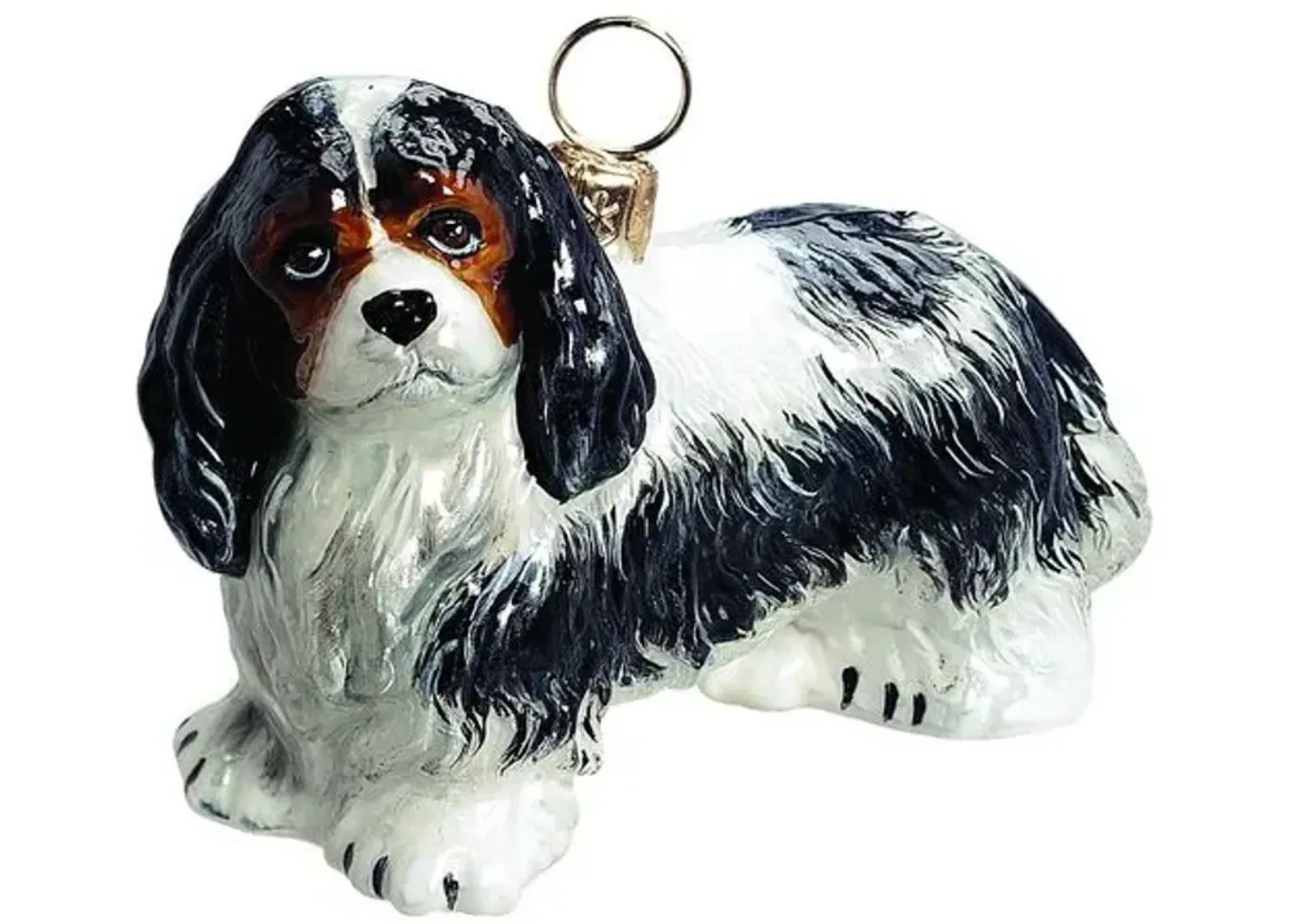 Cavalier King Charles Ornament - White/Black - Handcrafted