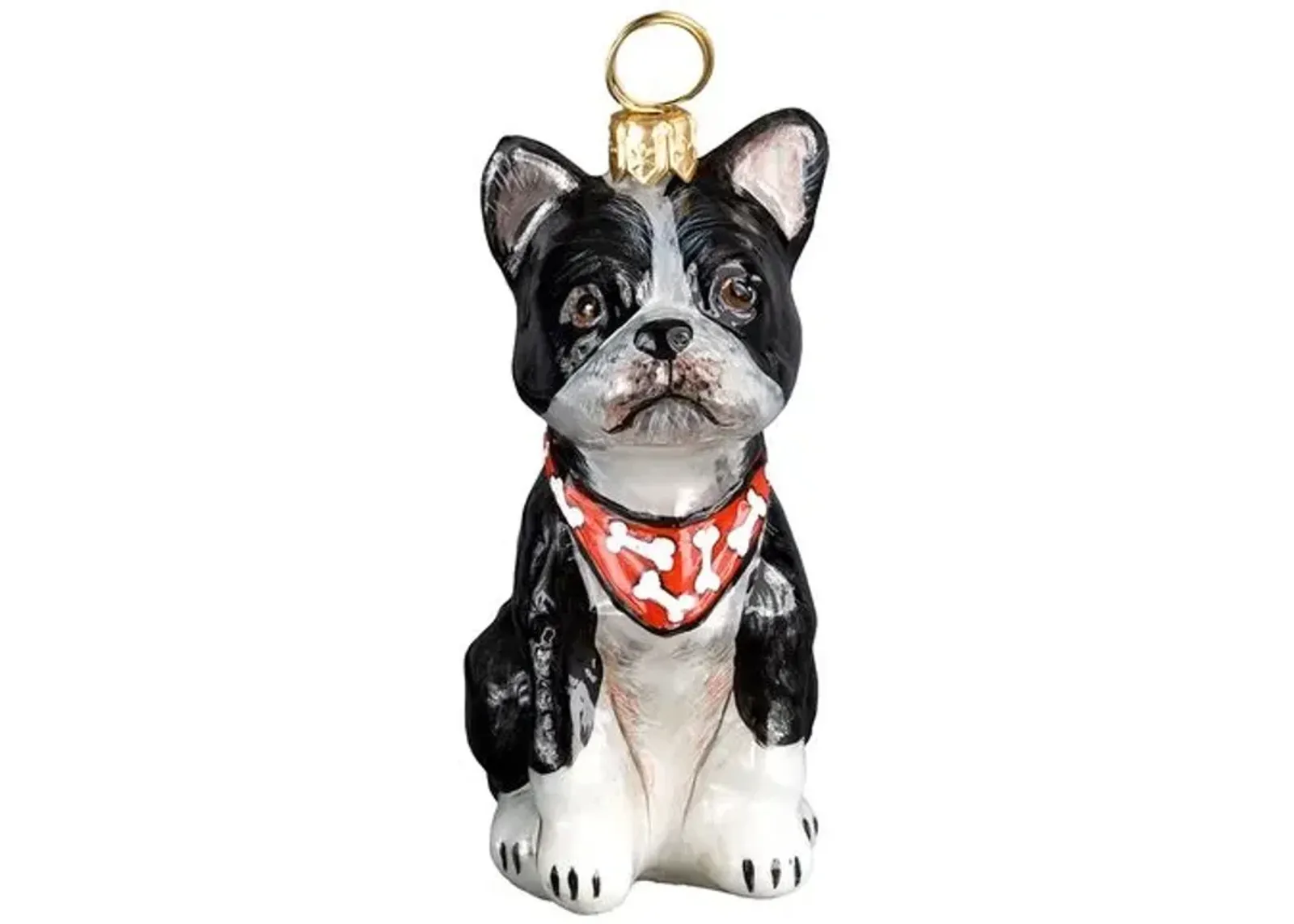 Boston Terrier with Bandana Ornament - Black/White - Handcrafted