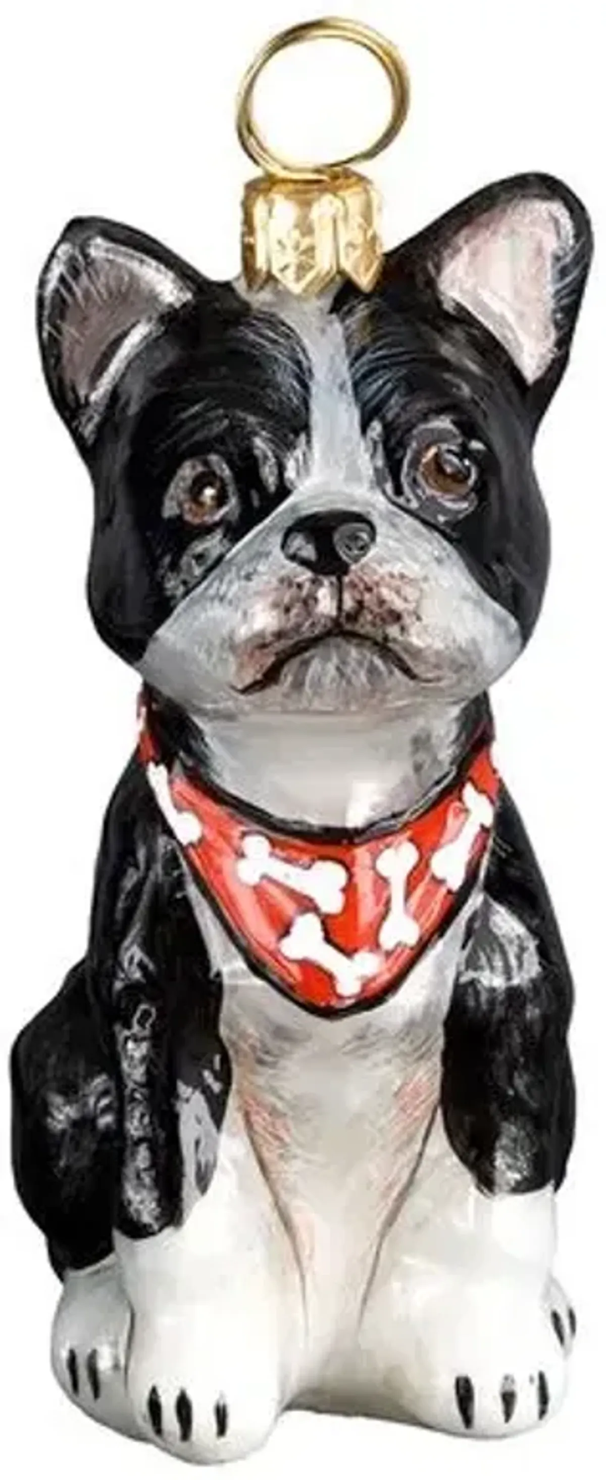 Boston Terrier with Bandana Ornament - Black/White - Handcrafted