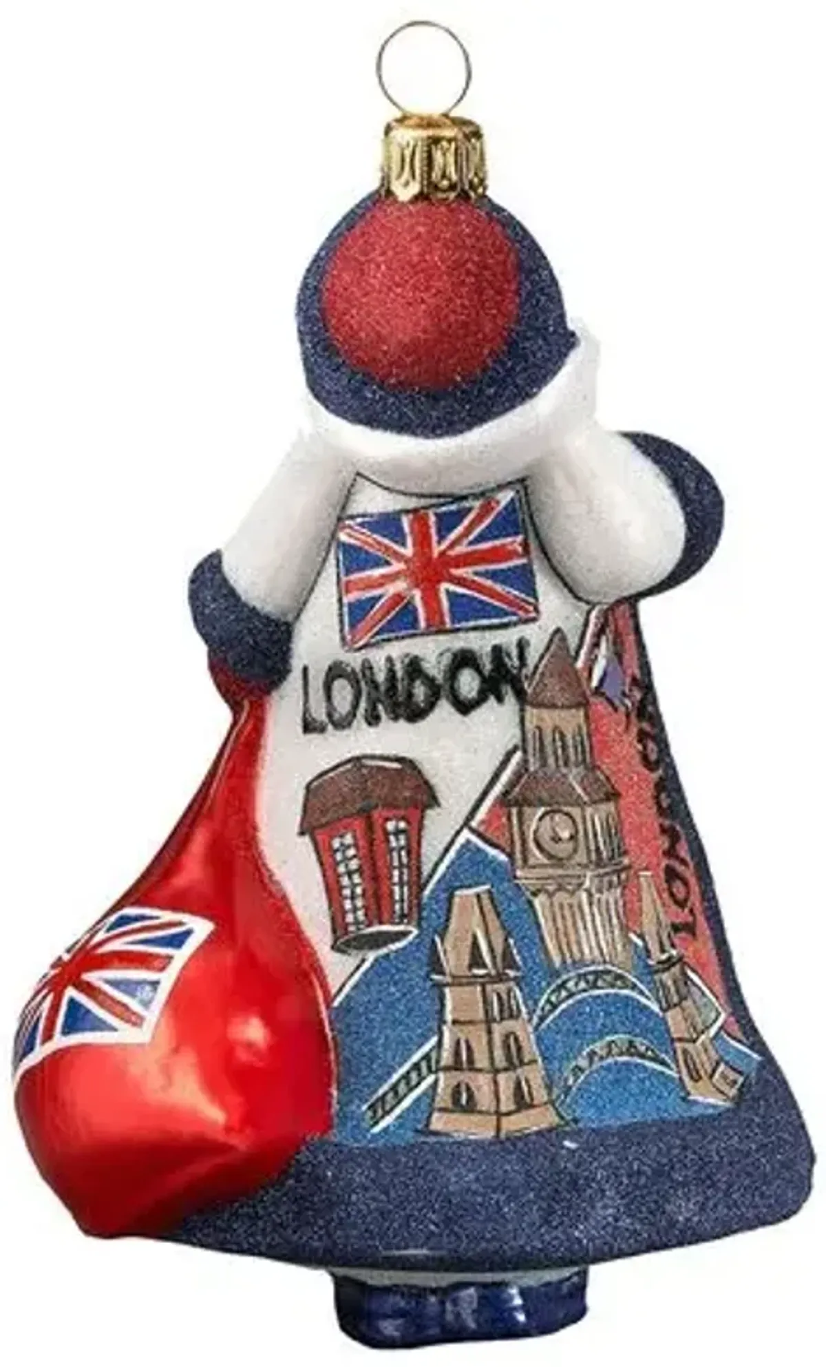 British Santa Ornament - Glitter Blue/Red - Handcrafted