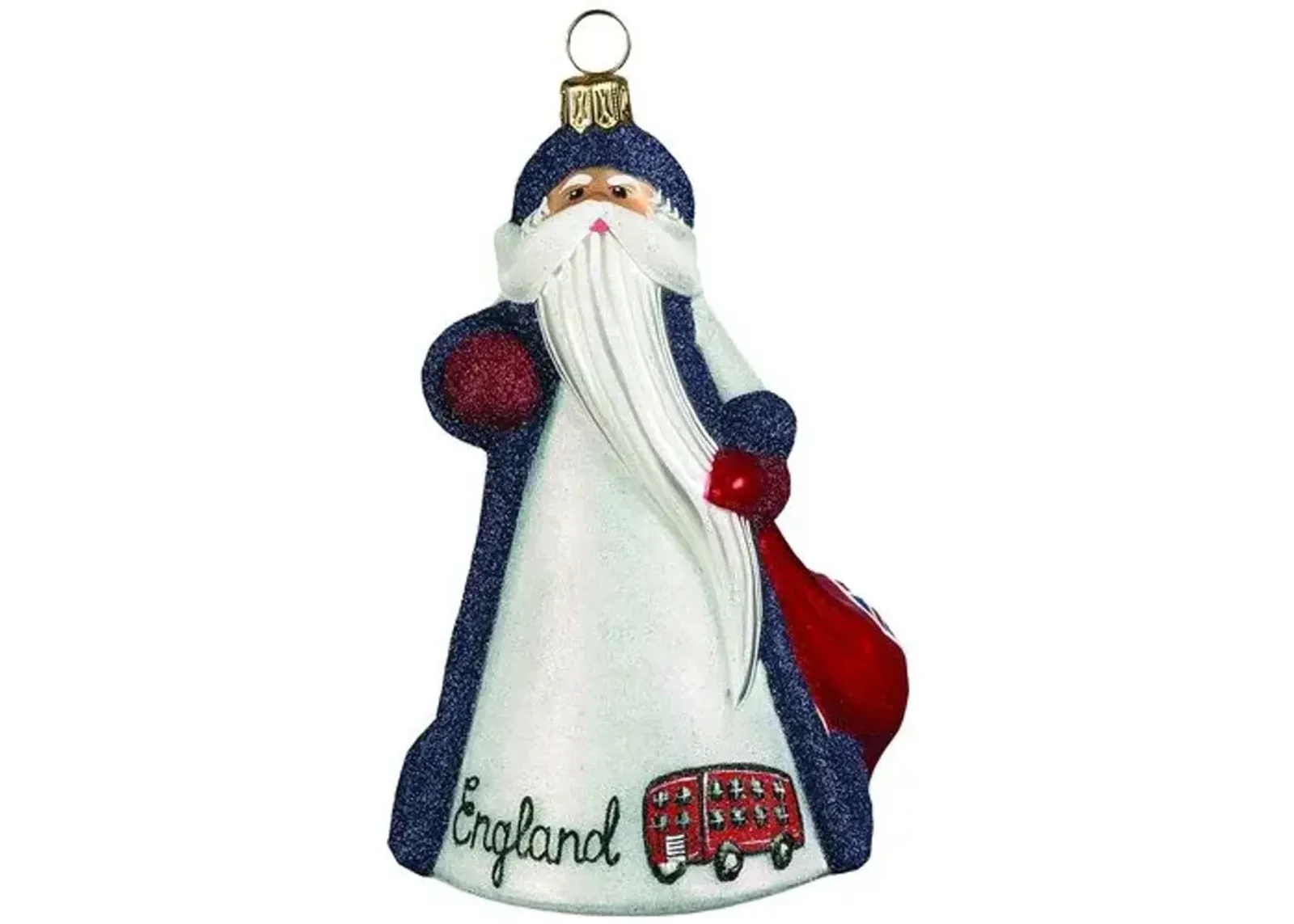 British Santa Ornament - Glitter Blue/Red - Handcrafted