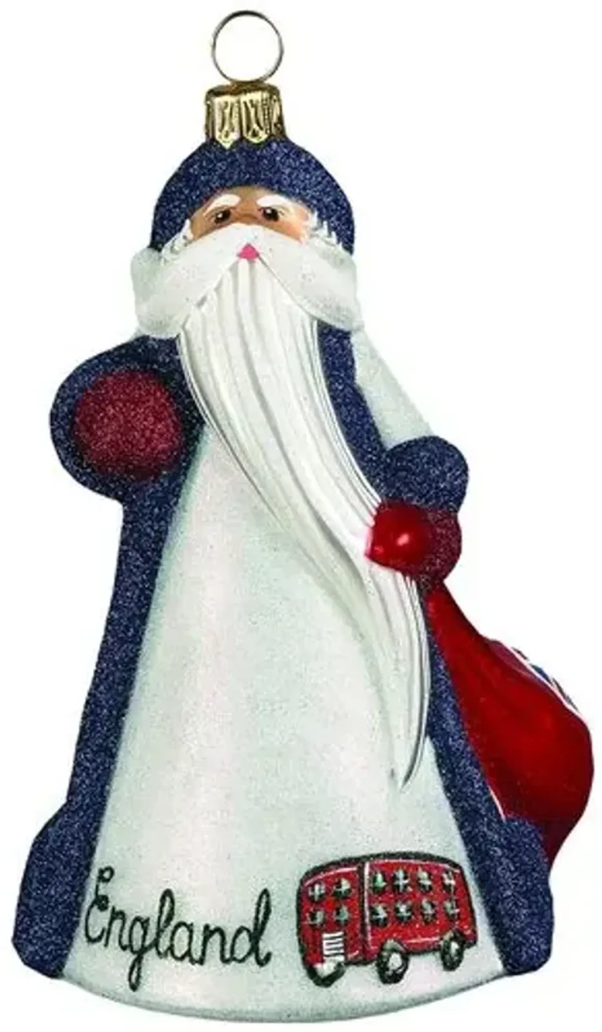 British Santa Ornament - Glitter Blue/Red - Handcrafted