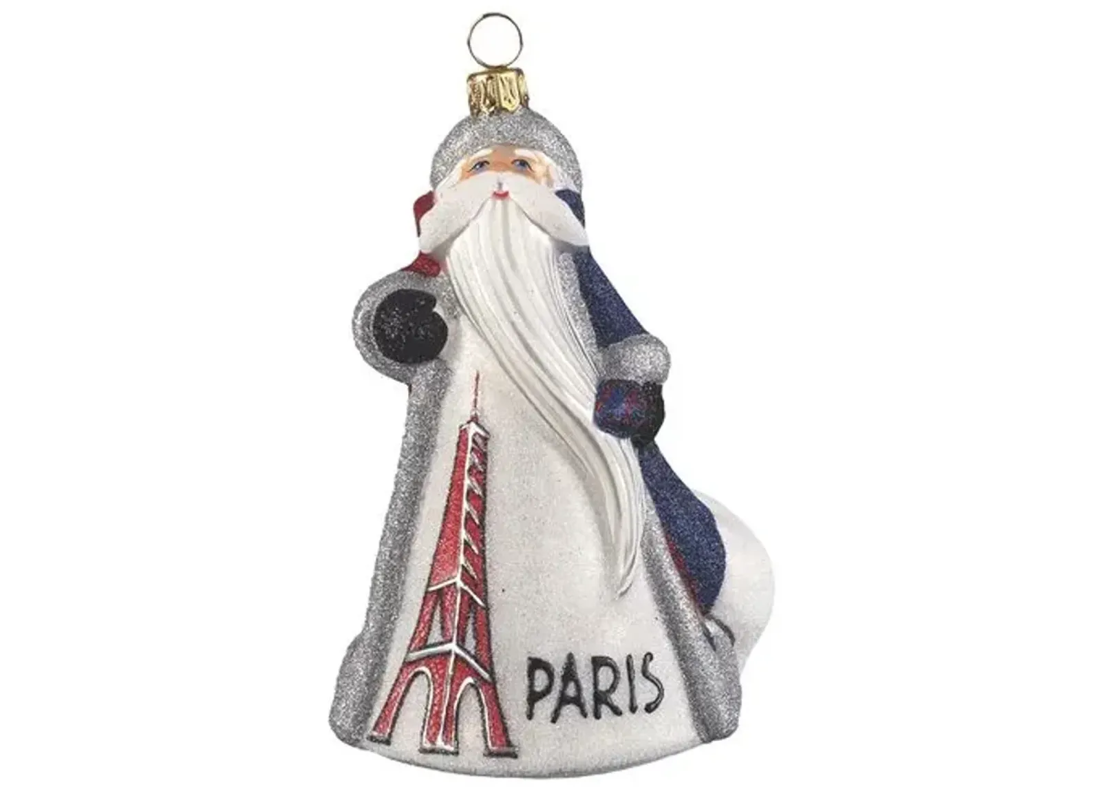 French Santa Ornament - Glitter Blue/White - Handcrafted