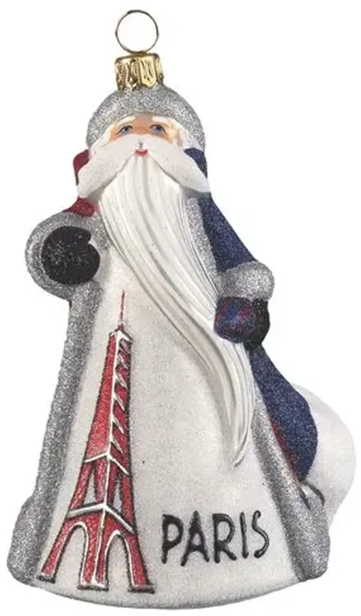 French Santa Ornament - Glitter Blue/White - Handcrafted