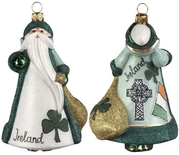 Irish Santa Ornament - Glitter Green/White - Handcrafted