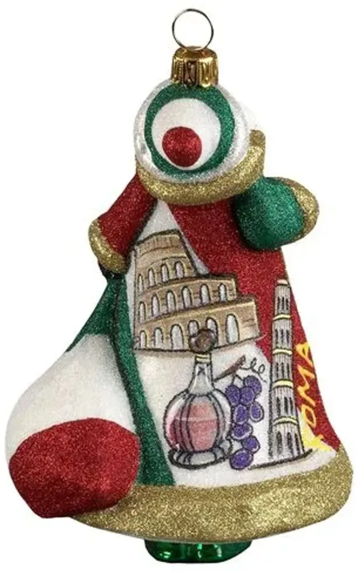 Italian Santa Ornament - Glitter Green/Gold - Handcrafted