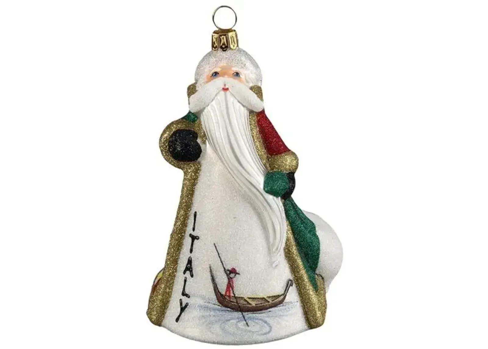 Italian Santa Ornament - Glitter Green/Gold - Handcrafted