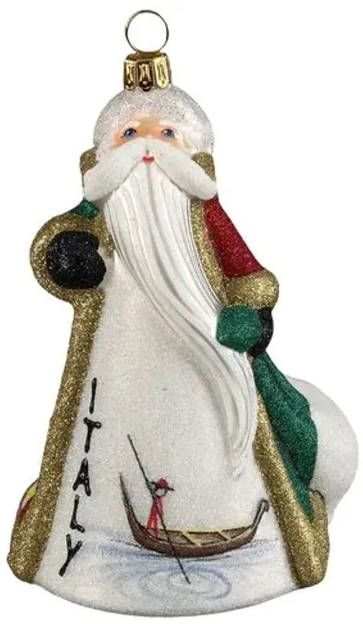 Italian Santa Ornament - Glitter Green/Gold - Handcrafted