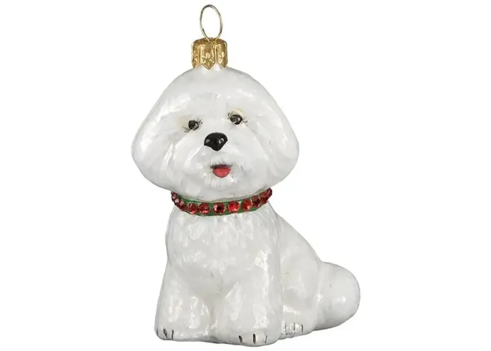 Bichon Frise with Collar Ornament - White/Red - Handcrafted