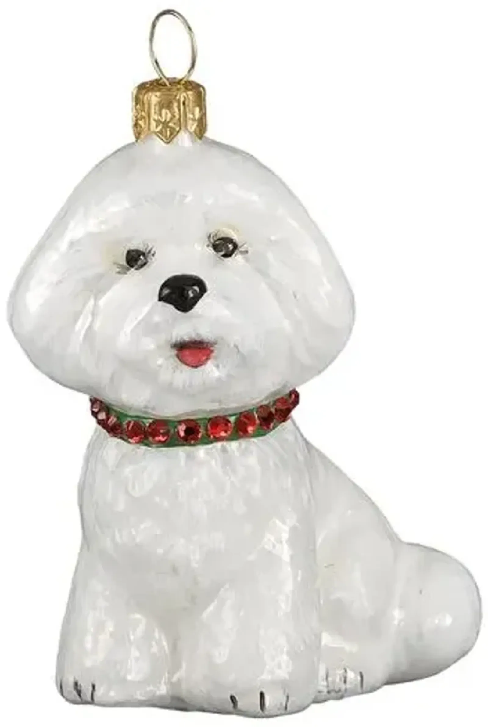 Bichon Frise with Collar Ornament - White/Red - Handcrafted