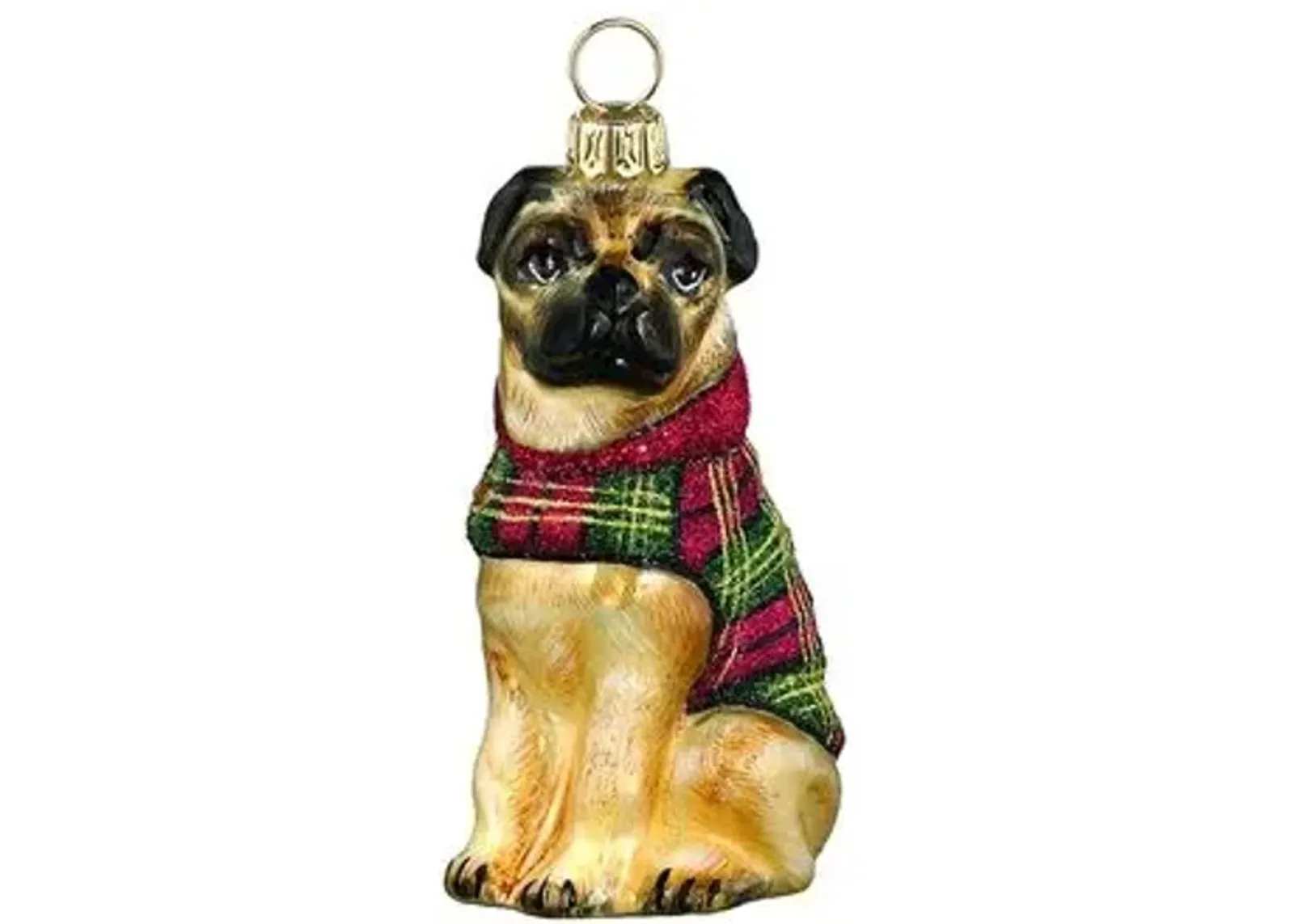 Pug Ornament - Tan/Red - Handcrafted