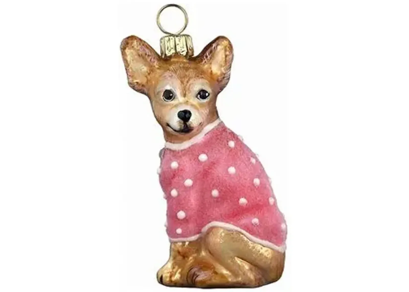 Chihuahua Ornament - Tan/Pink - Handcrafted