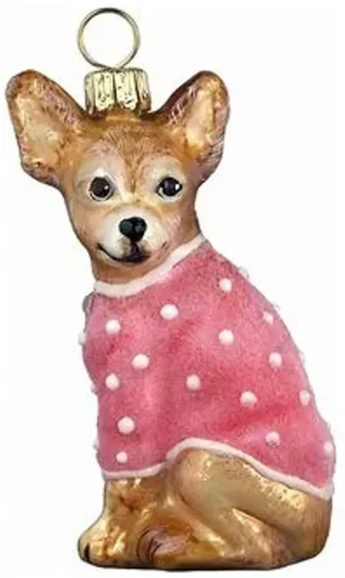 Chihuahua Ornament - Tan/Pink - Handcrafted