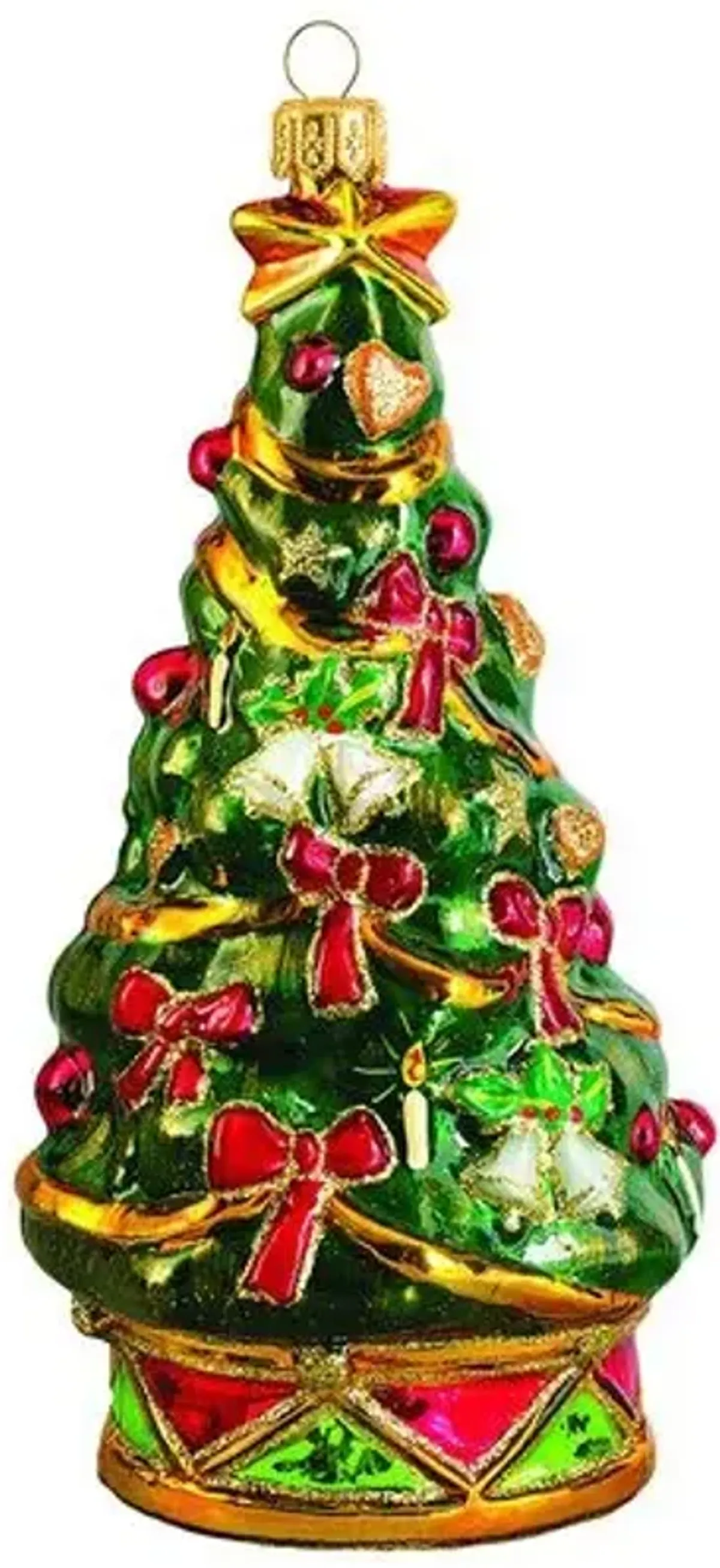 Bows & Bells Christmas Tree Ornament - Green/Red - Handcrafted