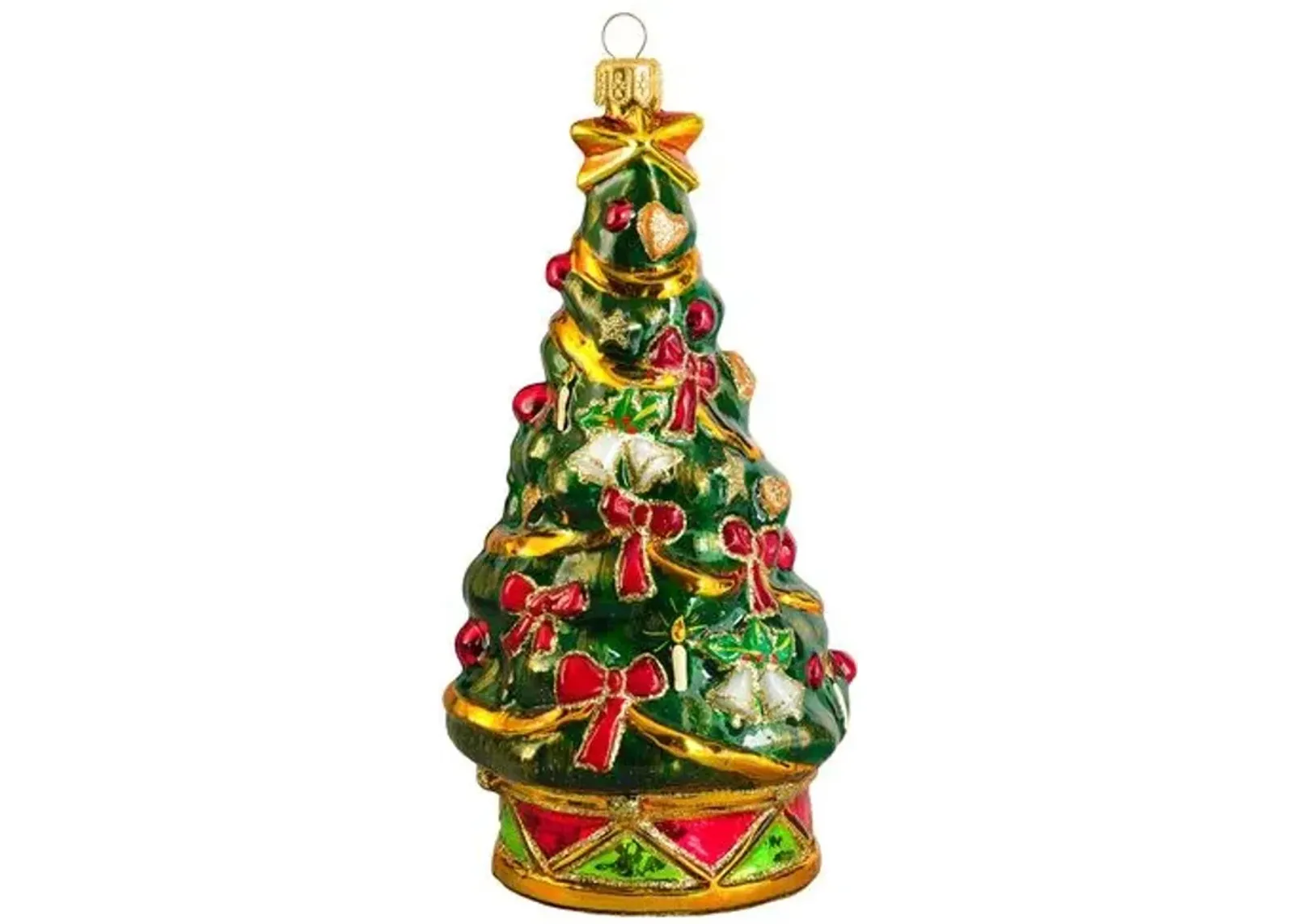 Bows & Bells Christmas Tree Ornament - Green/Red - Handcrafted