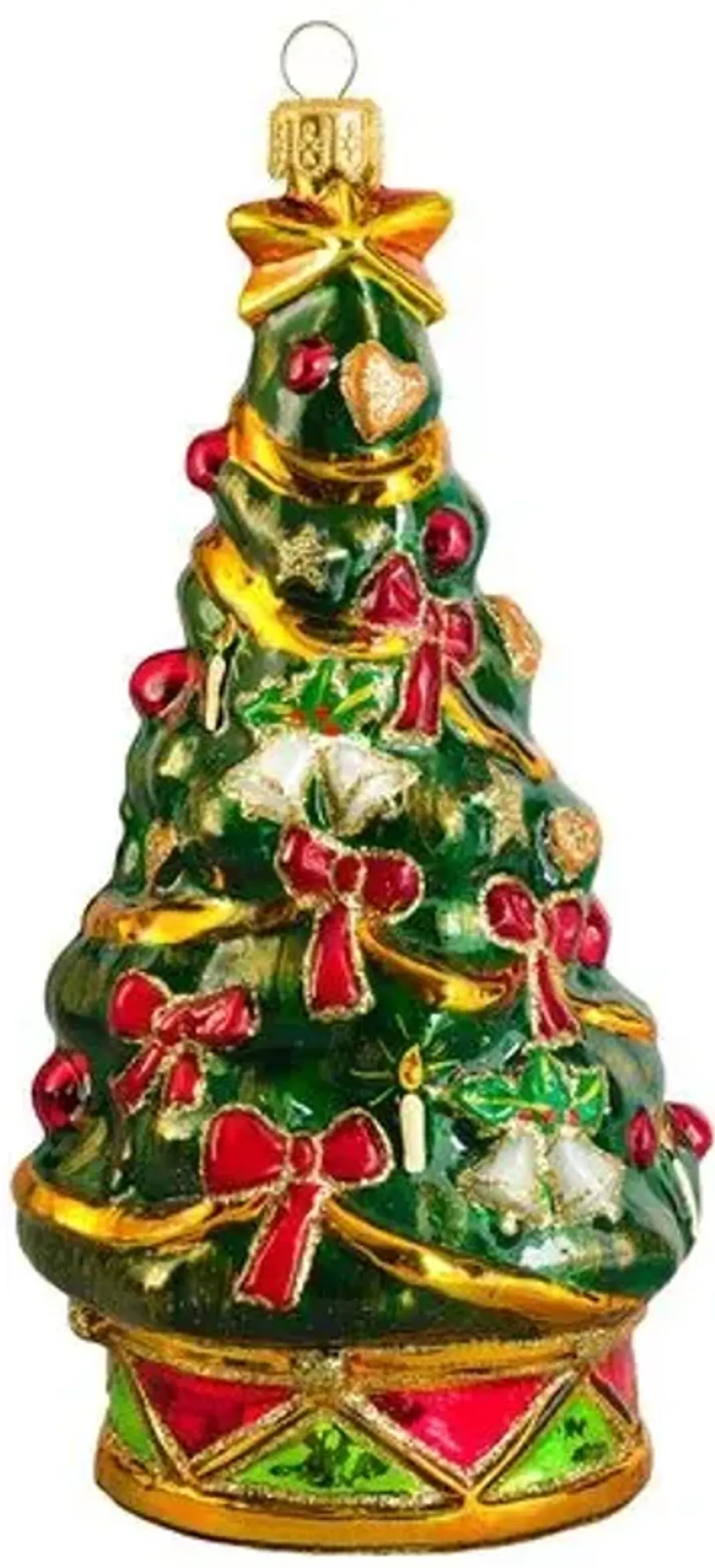 Bows & Bells Christmas Tree Ornament - Green/Red - Handcrafted