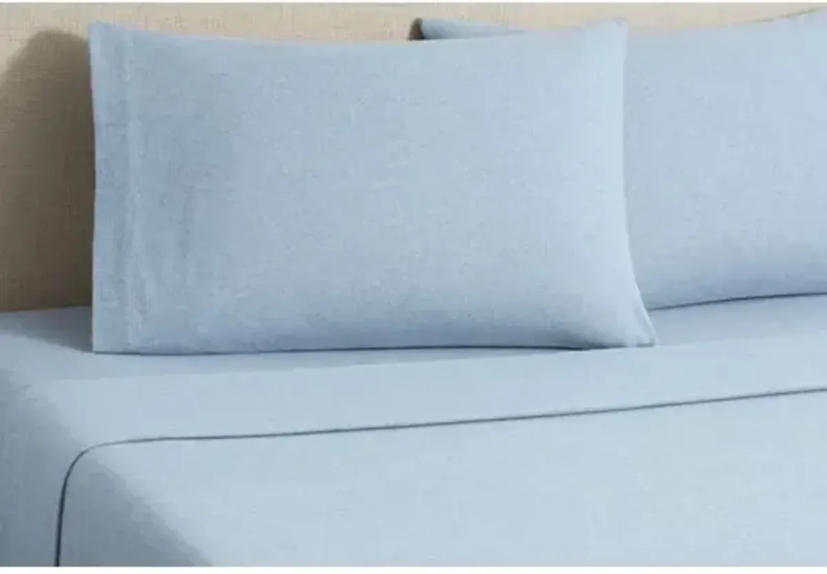 Flannel Heather Sheet Set - Blue - Belle Epoque, 300 Thread Count, Egyptian Cotton Sateen, Soft and Luxurious