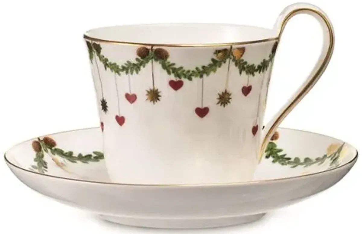 Star Fluted High Handle Cup & Saucer - Royal Copenhagen - Handcrafted - White