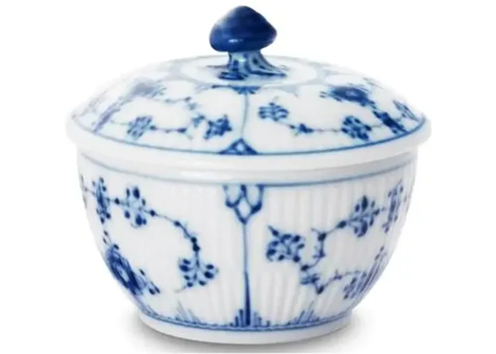 Fluted Plain Sugar Bowl - Blue/White - Royal Copenhagen