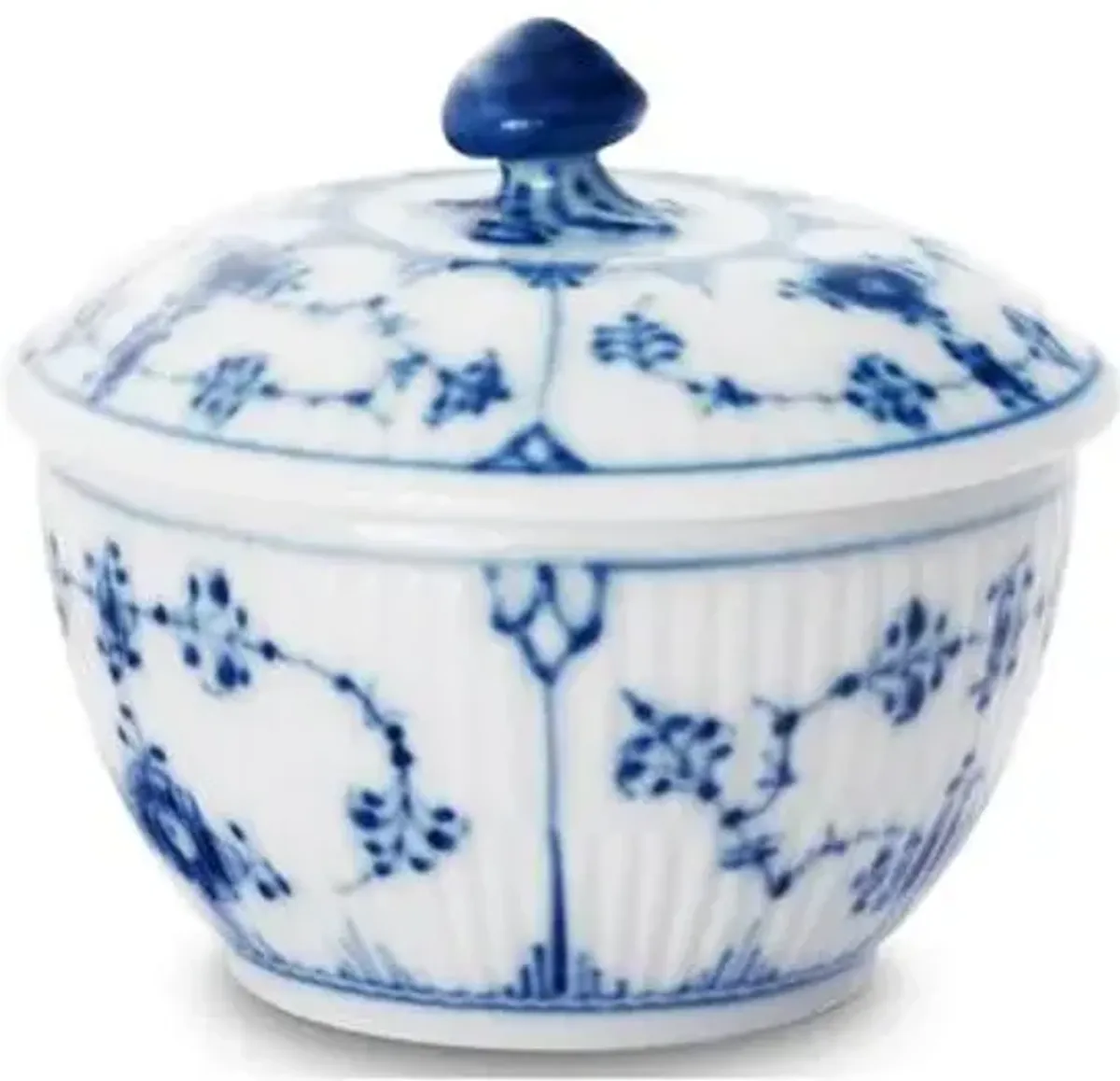 Fluted Plain Sugar Bowl - Blue/White - Royal Copenhagen