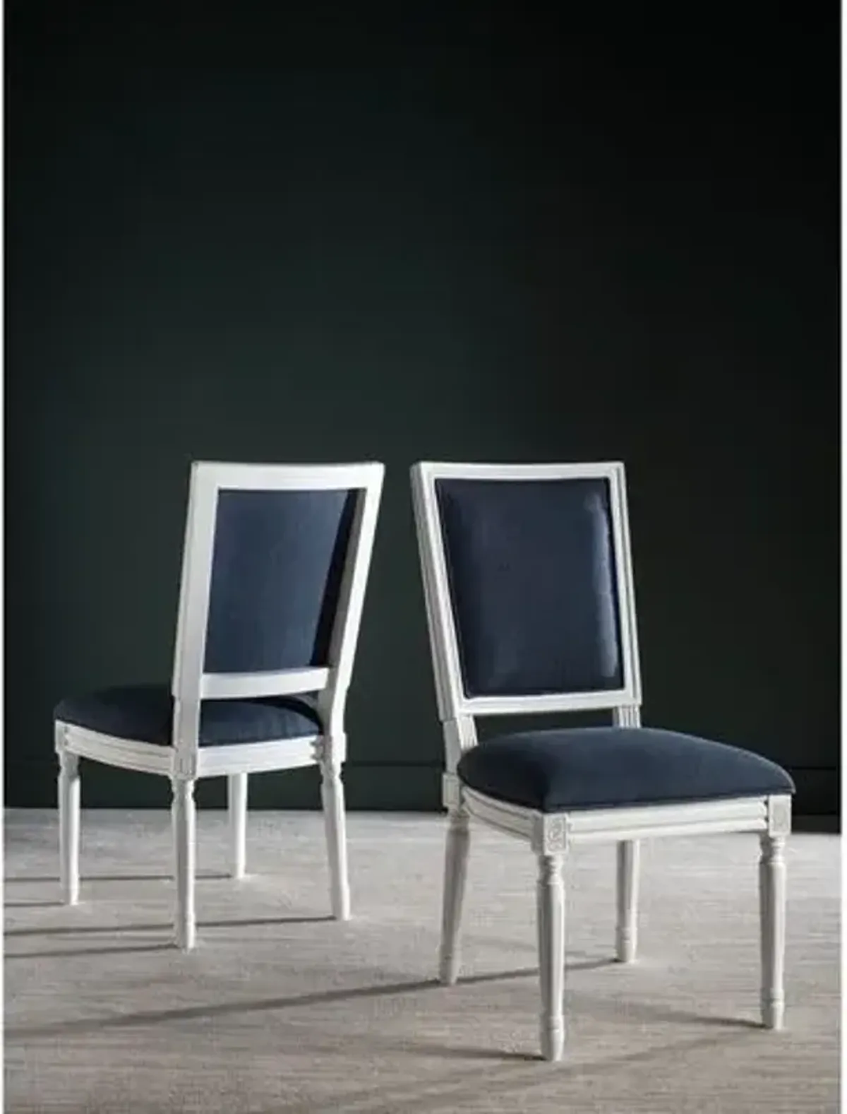 Set of 2 Lucy Side Chairs - Navy Linen - Blue