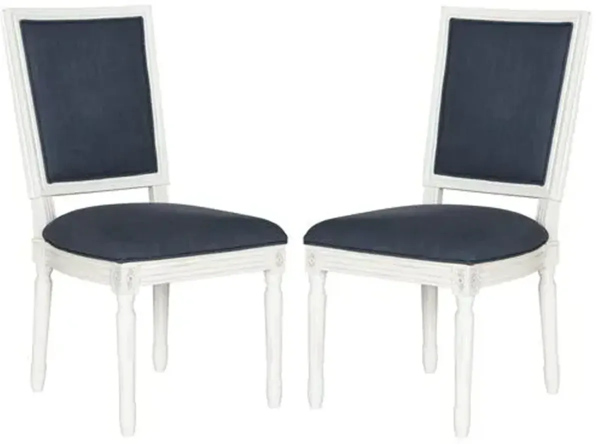 Set of 2 Lucy Side Chairs - Navy Linen - Blue