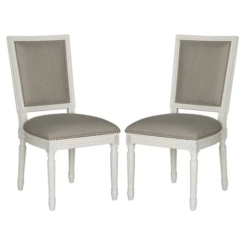 Light-Gray Linen Side Chairs - Set of 2