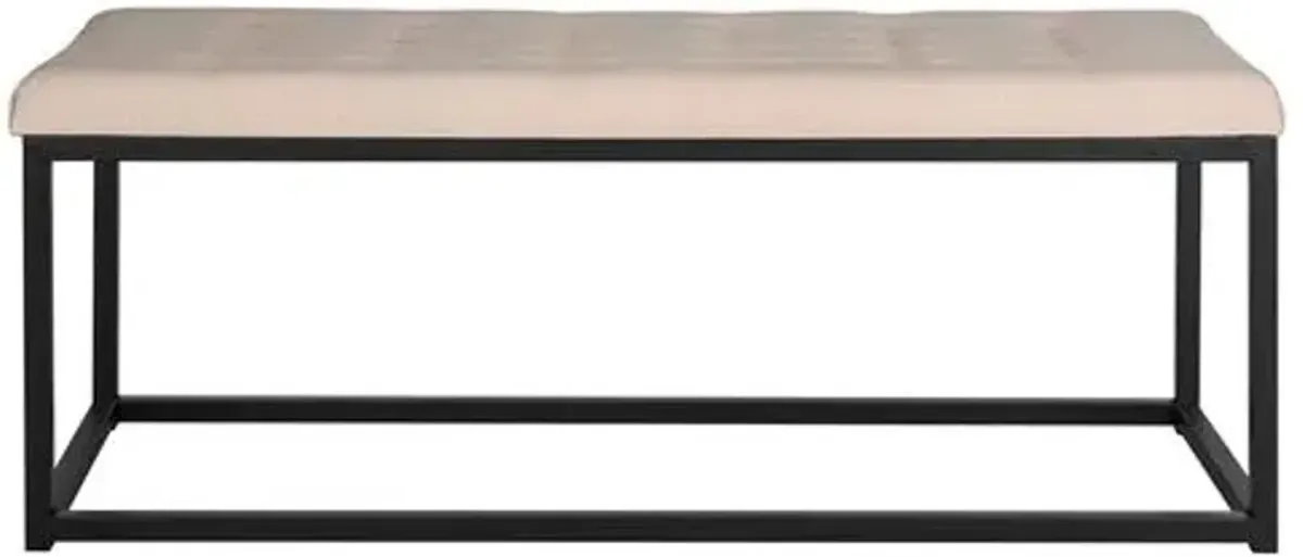 Clarence Button-Tufted Linen Bench - Beige