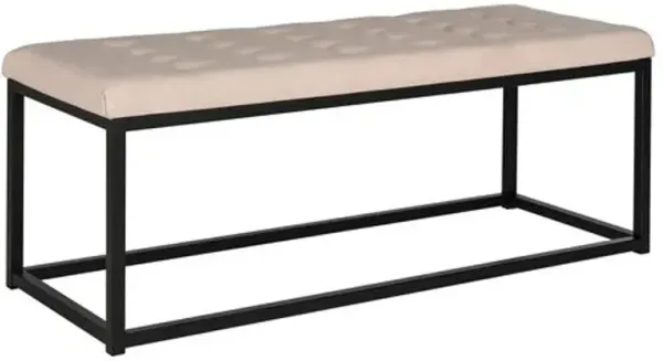 Clarence Button-Tufted Linen Bench - Beige