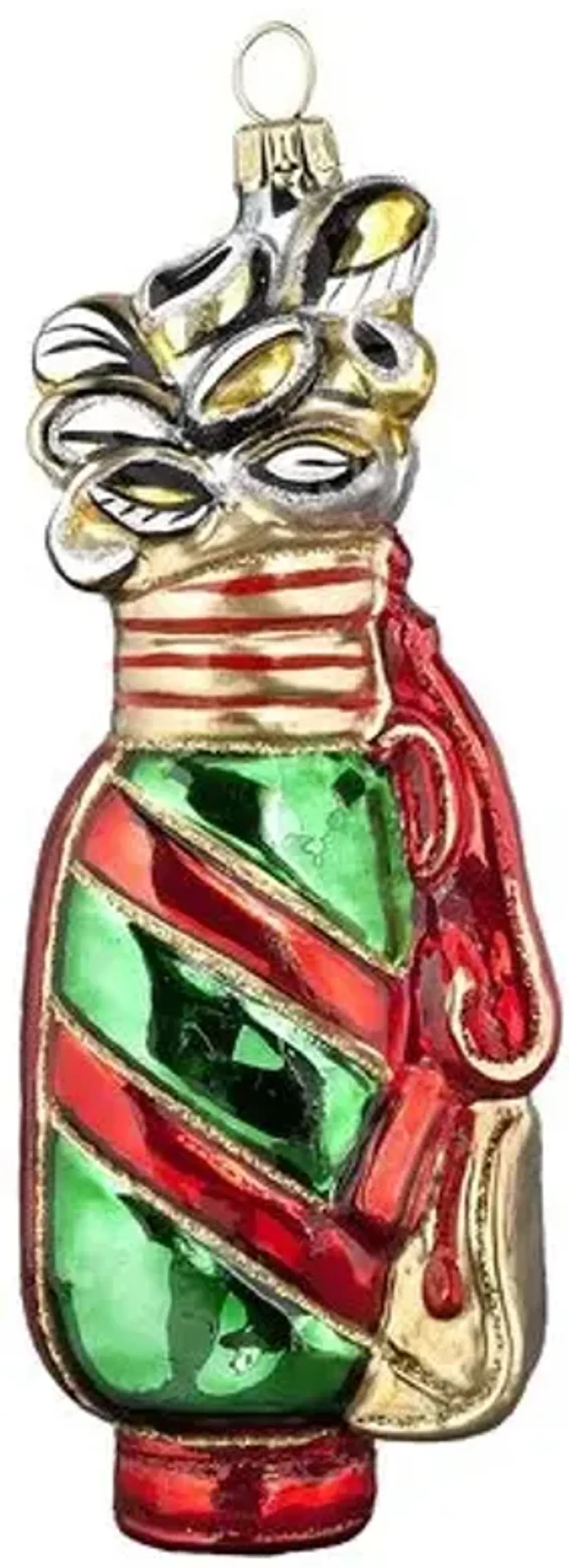 Holiday Golf Bag Ornament - Red/Green - Handcrafted