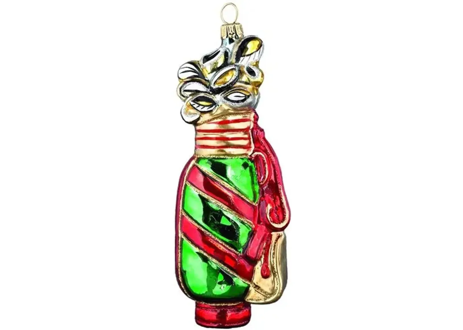 Holiday Golf Bag Ornament - Red/Green - Handcrafted