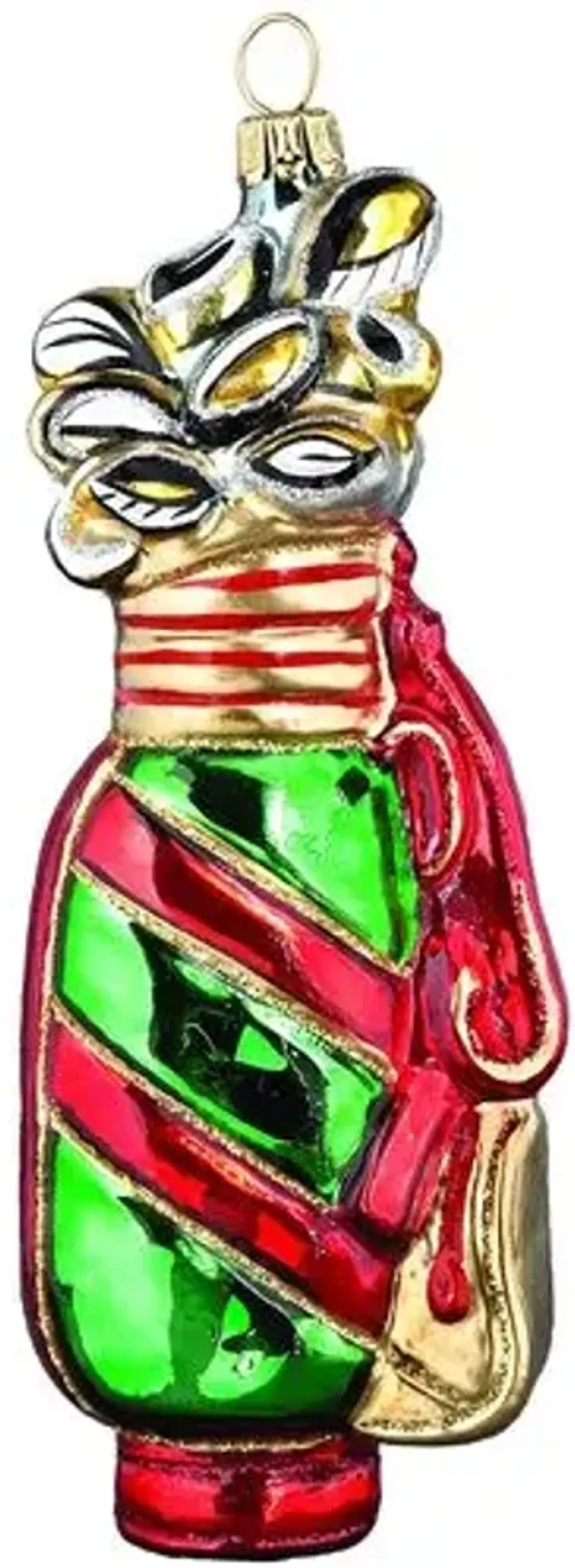 Holiday Golf Bag Ornament - Red/Green - Handcrafted