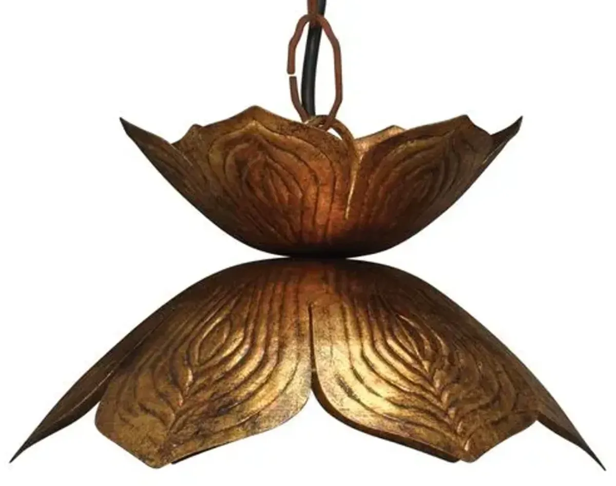 Small Flowering Lotus Pendant - Antique Gold - Jamie Young Co.