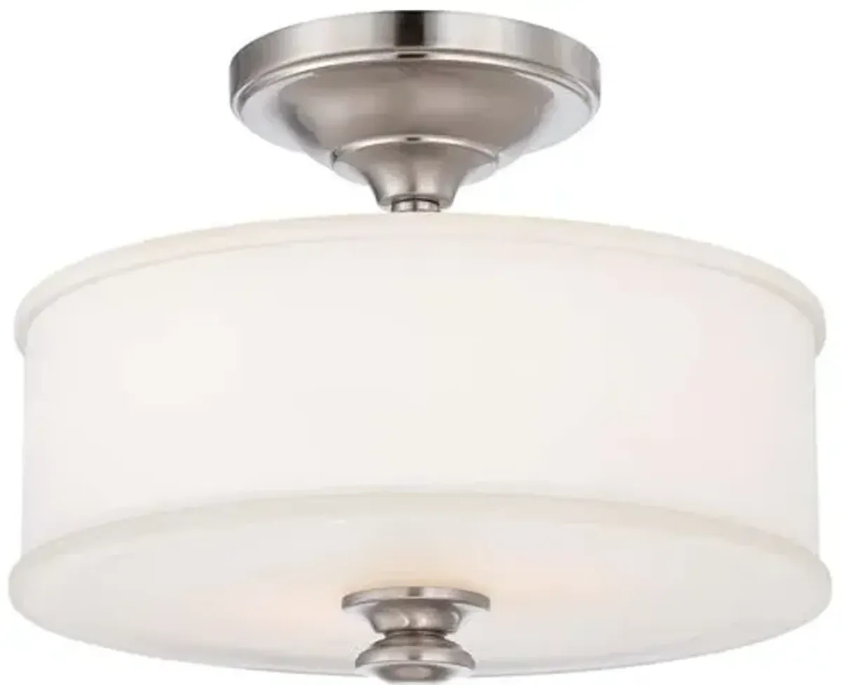 Billy 2-Light Semi Flush - Nickel - White