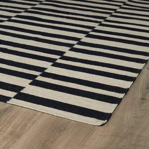 Anna Flat-Weave Rug - Black - Beige - Beige