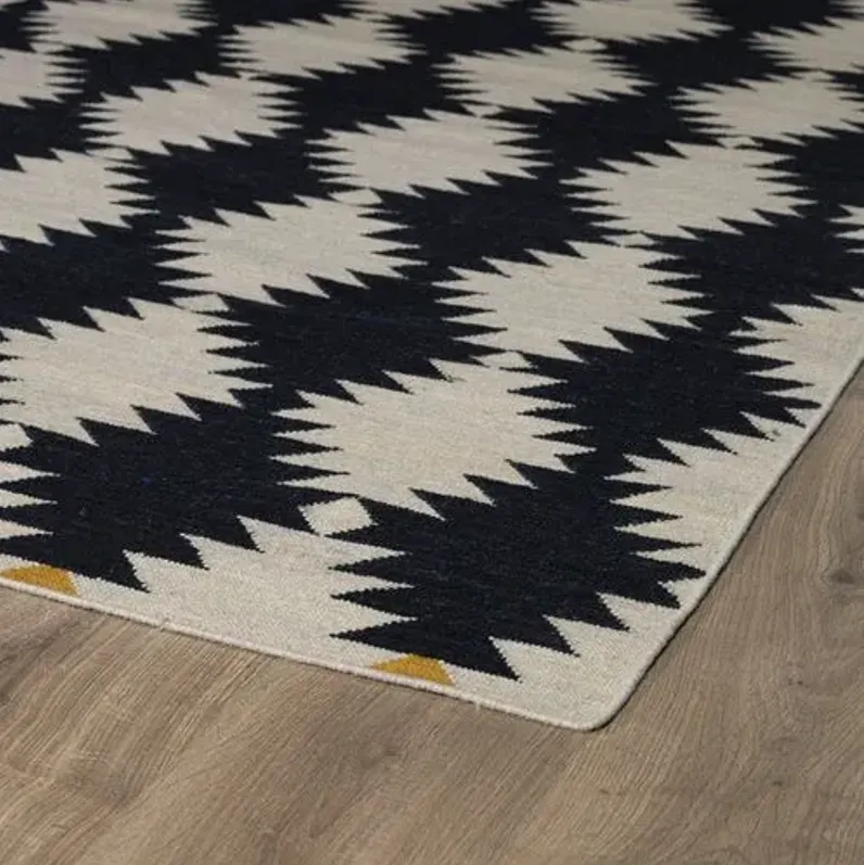 Elsa Flat-Weave Rug - Black - Black