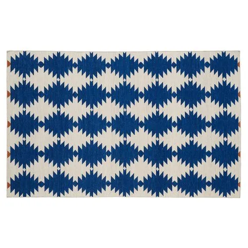 Elsa Flat-Weave Rug - Navy/Beige - Blue - Blue