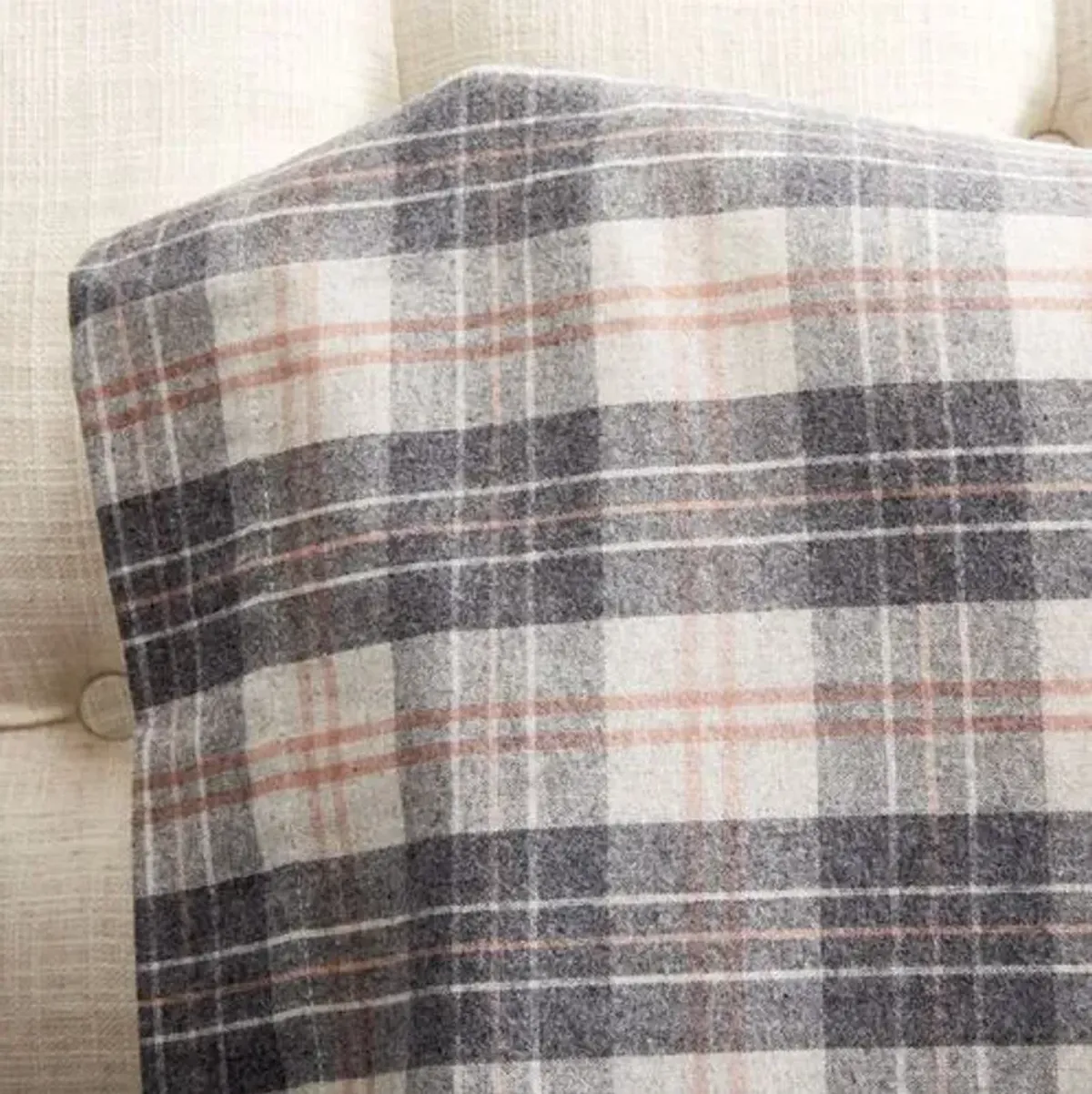 Plaid Flannel Sheet Set - Gray/Rose - Belle Epoque, 300 Thread Count, Egyptian Cotton Sateen, Soft and Luxurious