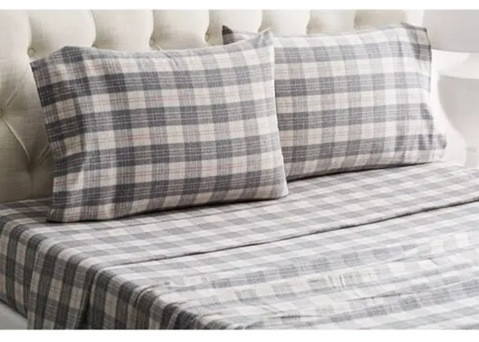 Plaid Flannel Sheet Set - Gray/Rose - Belle Epoque, 300 Thread Count, Egyptian Cotton Sateen, Soft and Luxurious