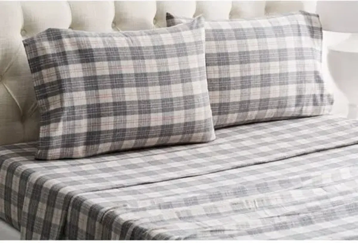 Plaid Flannel Sheet Set - Gray/Rose - Belle Epoque, 300 Thread Count, Egyptian Cotton Sateen, Soft and Luxurious